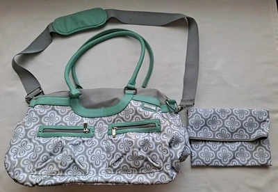 JJ COLE COLLECTION SATCHEL BABY DIAPER BAG TOTE W/ CHANGING  PAD FLORAL GRAY - Image 1 of 4