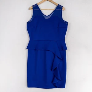 En Focus Studio Sheath Dress Royal Blue Stretch Knit Ruffle Detail Cocktail - Picture 1 of 8