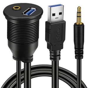 USB 3.0 & 3.5mm Car Mount Flush Cable, 3ft | For Devices with USB Ports - Picture 1 of 9