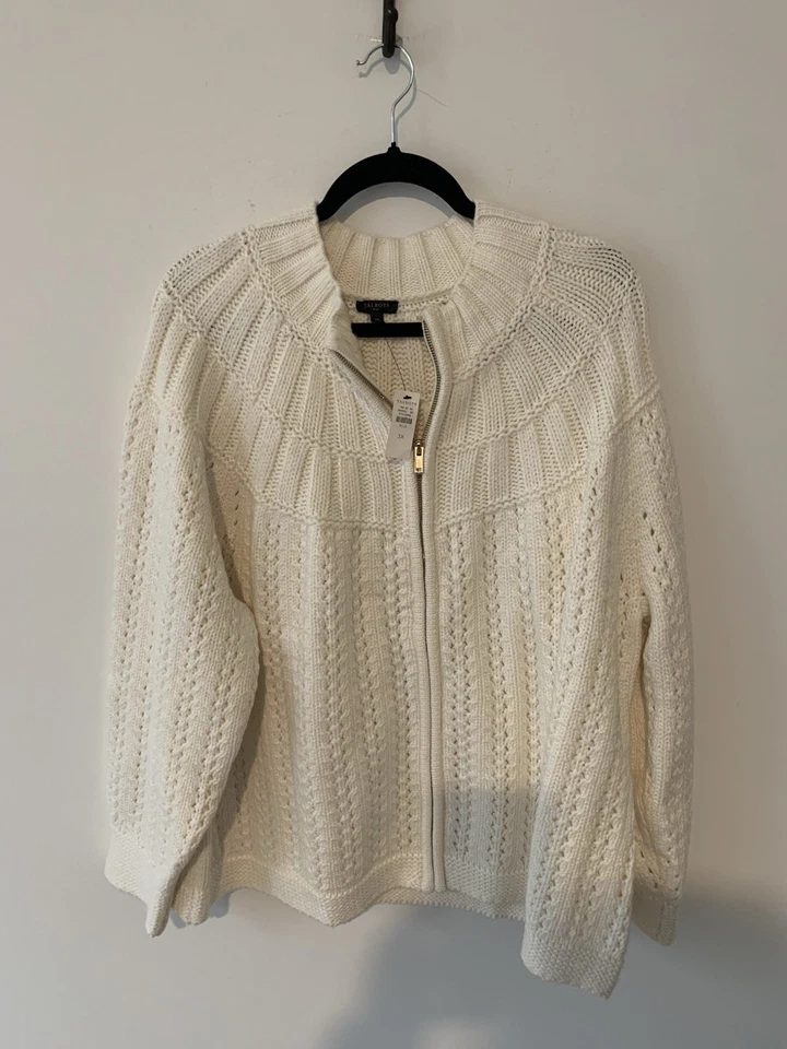 Cárdigan suéter Talbots marfil tejido con cable cremallera para mujer 3 X mezcla de algodón nuevo con etiquetas Foto 1 de 4
