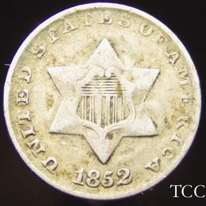 1852 THREE CENT SILVER ~ BEAUTIFUL ORIGINAL 3c TRIME COIN ~ FREE SHIPPING ~ TCC - Picture 1 of 4