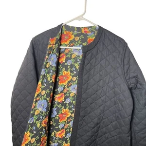 Passage Reversible Floral Navy Blue Quilted Gardening Cardigan Jacket - Picture 1 of 3
