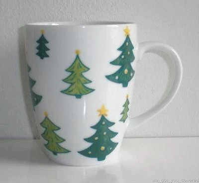 Nuevo Juego de 4 tazas de café árbol de Navidad verde blanco regalo de anfitriona de vacaciones 4"x3" Foto 1 de 3