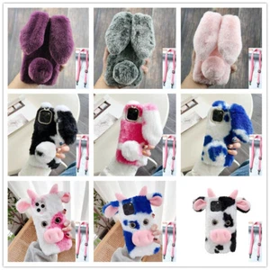 For Samsung Z Fold 3 4 Luxury Cute Warm Case Soft Fluffy Rabbit Fur Phone Cover - Picture 1 of 14