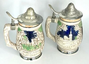 Dos piedras de cerveza con tapa Wiesbaden Haus / Heidelberg Schloss lote de dos (2) - Imagen 1 de 11