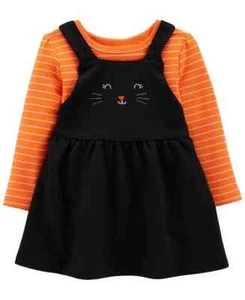 CARTER'S Girls 2-Piece Halloween Bodysuit & Jumper Set Black & Orange PICK SIZE - Picture 1 of 5