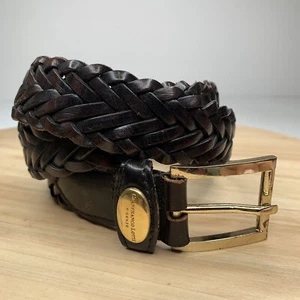 Ceinture en cuir tissé marron Gianfranco Lotti taille 34 fabriquée à la main en Italie - Photo 1 sur 12