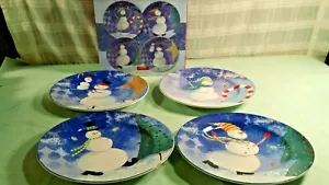 Oneida Snow Pals Set of 4 Holiday Salad Dessert Plates Ceramic 8 inches NEW - Picture 1 of 7
