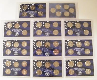 1999-2009 S Proof State Quarter Set Run No Boxes Just 56 Clad Coins In Sets. - Image 1 of 4