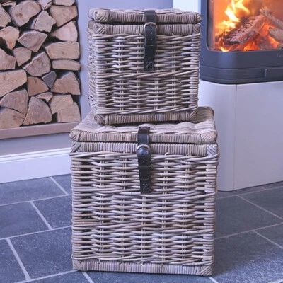 Rattan Aufbewahrungskorb Rattankorb Deckel Truhe Landhaus Maison Style Stil Deko - Bild 1 von 2