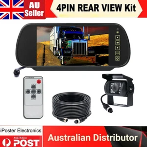 7" Rearview Mirror Monitor 12/24V Reversing CCD Camera Truck Caravan 4WD Trailer - Picture 1 of 12