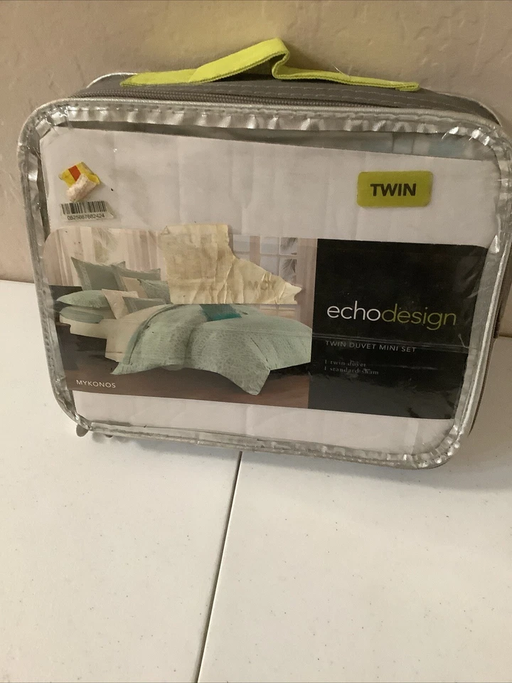 Juego de edredón doble Echo Design azul blanco 100% algodón satén 72x90 pulgadas Foto 1 de 4