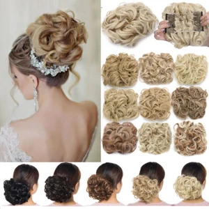 Curly Rose Messy Bun Scrunchie Hair Extensions Ponytail Comb Hairpieces AS Human - Picture 1 of 33