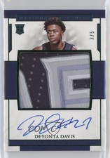 2016 Panini National Treasures Emerald /5 Deyonta Davis RPA Rookie Patch Auto RC