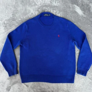 Polo Ralph Lauren Sweater Mens Medium Blue Pullover Crew Neck Pony Embroidery - Picture 1 of 10