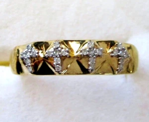 Anillo cruzado de diamantes genuinos / talla 11 / oro 14K sobre plata esterlina 925 / 0,1 quilates - Imagen 1 de 7