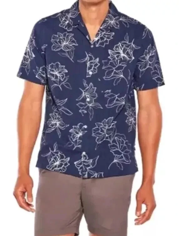 GAP Men’s Seersucker Shirt Soft Cotten Chest Pocket Relaxed Fit Blue Floral S