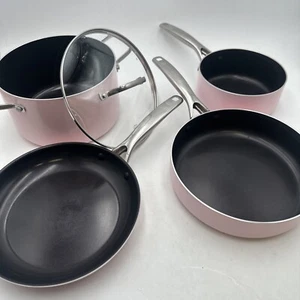 Pink Diamond 5-Piece Toxin-Free Ceramic Nonstick Pots Pans Skillet Pink + Lid - Picture 1 of 24