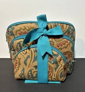 SET OF 3 COSMETIC BAGS VARIOUS SIZES NEW GREEN RIBBON - Picture 1 of 5