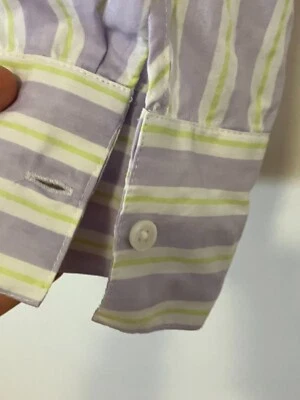 Camisa H&M Lavanda Dividida + Verde Neón Rayas 100% Algodón Cuello Abotonado Foto 1 de 4