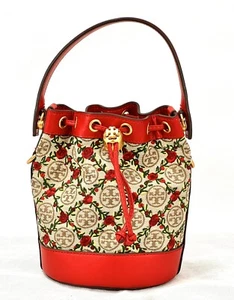 New Tory Burch T Monogram and Flower Patterns Embroidered Crossbody Bucket Bag - Bild 1 von 6