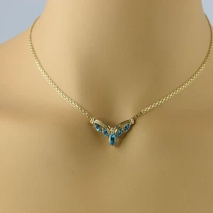 14K Yellow Gold London Blue Topaz Chevron Necklace Circa 1980 - Picture 1 of 4