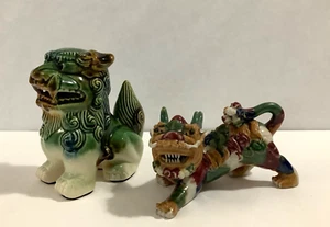 Set of 3 Vintage Chinese Temple Lion Foo Dogs Ceramic Statue Figurines - Picture 1 of 10