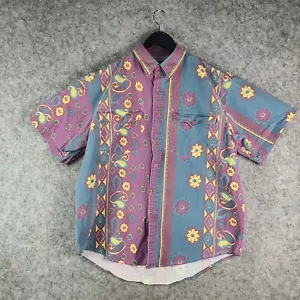Vintage Wrangler Shirt Mens Extra Large Pink Blue Button Up Short Sleeve Paisley - Picture 1 of 11