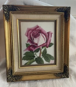 Vintage Japanese Bunka Embroidery Art Pink Rose Floral Gold Framed BAS 14” X 12” - Picture 1 of 22