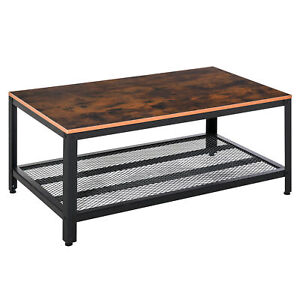 HOMCOM 2-Tier Wooden Coffee Table Retro Industrial Style Side Desk Living Room