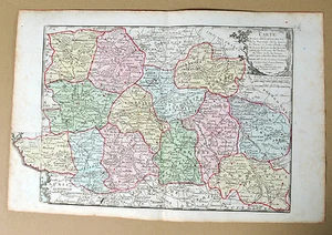 Superbe carte Mayenne, Sarte,Loir et Cher.... 1790  coloriée d'époque  TBE - Imagen 1 de 1