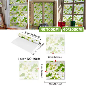 Green Leaf Frosted Window Film Privacy Stained Cling Static Glass Sticker Decor - Picture 1 of 8