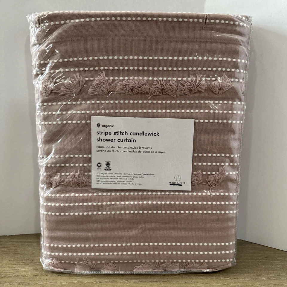 Cortina de ducha West Elm punto a rayas Candlewick 72x74" rosa Foto 1 de 1