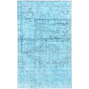 3'1"x5'1" Blue Overdyed Vintage Zoroastrian Tebraz Hand Knotted Wool Rug R970 - Picture 1 of 7