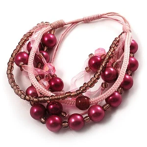 Multistrand Bead Bracelet (Pale&Deep Pink) - Picture 1 of 4