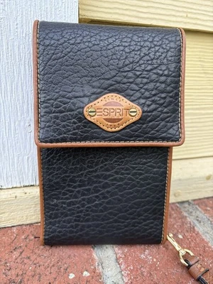 Vintage Esprit Wristlet Trifold Clutch Wallet Black Black Brown Leather - Image 1 of 4