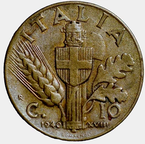 Italy 10 Centesimi 1940 Vittorio Emanuele III KM# 74a - Picture 1 of 2