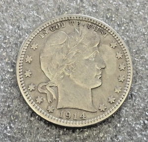 1914-D BARBER SILVER QUARTER FULL LIBERTY (3103) - Picture 1 of 2