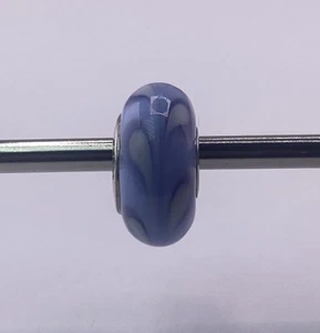 Fenton Art Glass Bead Blue with White Petal Design Sterling Silver Core New - Picture 1 of 4