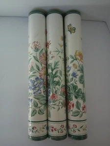 3 Rolls Wallpaper 5 Yds Classic Floral Flower Butterfly Green Border 10.25" - Picture 1 of 3