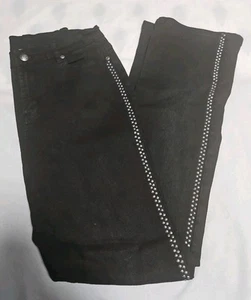 Womens DG2 Diane Gilman Black Denim Pants Silver studs Sz 2 - Picture 1 of 4