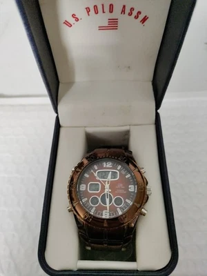 Reloj deportivo para hombre U.S. Polo US8143 resistente al agua Japón Movt marrón-naranja ¡Nota! Foto 1 de 4