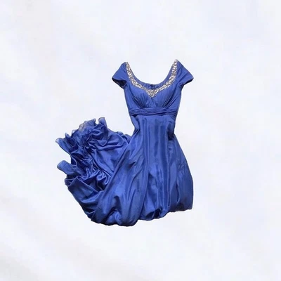 Night Moves Vintage Blue Sheen Embellished Floor Length Formal Gown Size 6 - Image 1 of 4