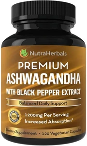 Ashwagandha Hecho con Raíz de Ashwaganda Premium 1200mg con Extracto de Pimienta Negra... - Imagen 1 de 5