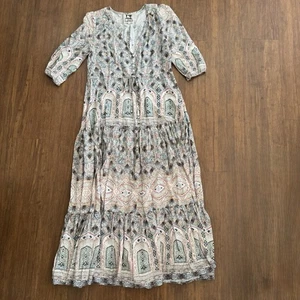 JAASE Anthropologie Maxikleid lang Stufen 3/4 Arm V-Ausschnitt Boho Bohemian Creme - Bild 1 von 17
