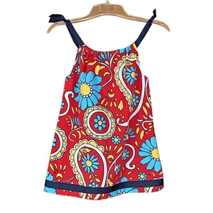 Hanna Andersson Sun Dress Size 100 / 4 Red Floral Paisley Cotton Shoulder Ties - Picture 1 of 4