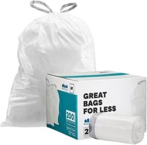 Custom Fit Trash Bags, Compatible with Simplehuman Code R (100 Count) White Draw - Picture 1 of 12