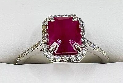 GemsNY 18k White Gold Emerald Cut Ruby 2.13 ct & Diamonds Ring Appraisal & Cert - Image 1 of 4
