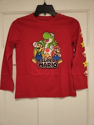New Nintendo Super Mario Luigi Yoshi Kids Medium Red Cotton Long Sleeve T-shirt - Image 1 of 4
