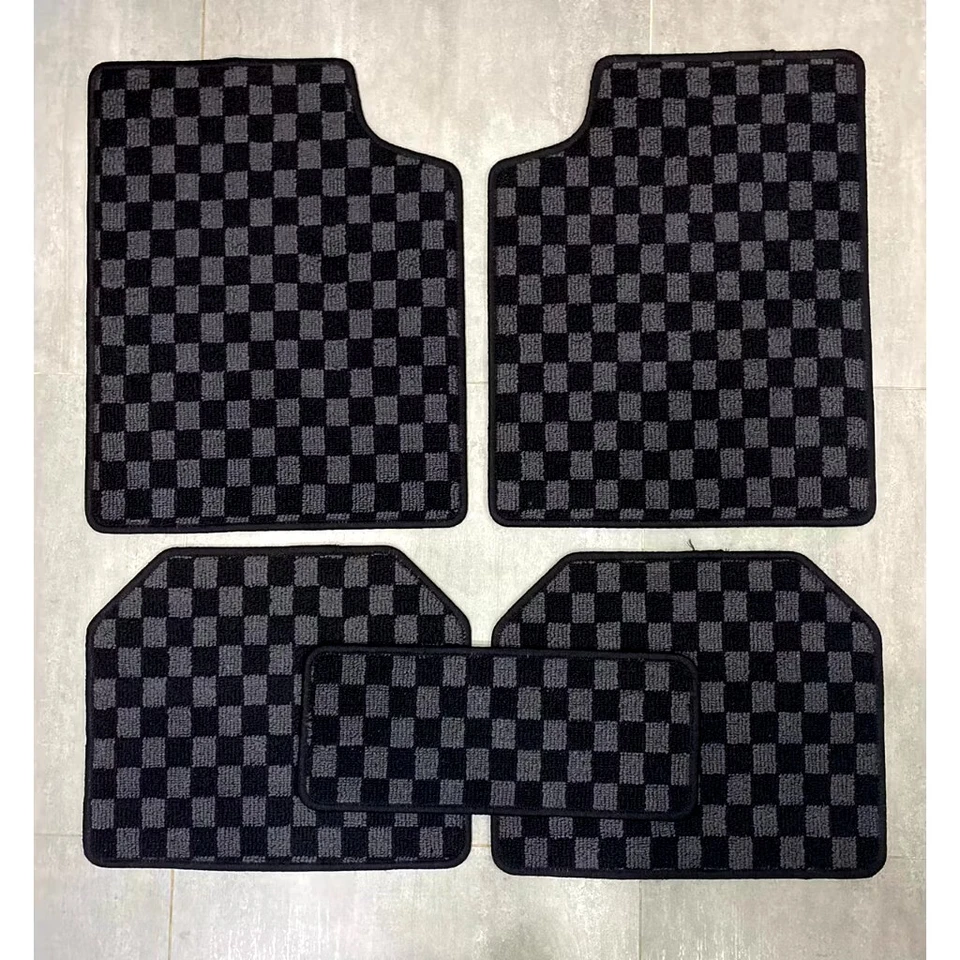 JDM Racing Checkered Car Floor Mats 5PCS Universal - Image 1 of 4